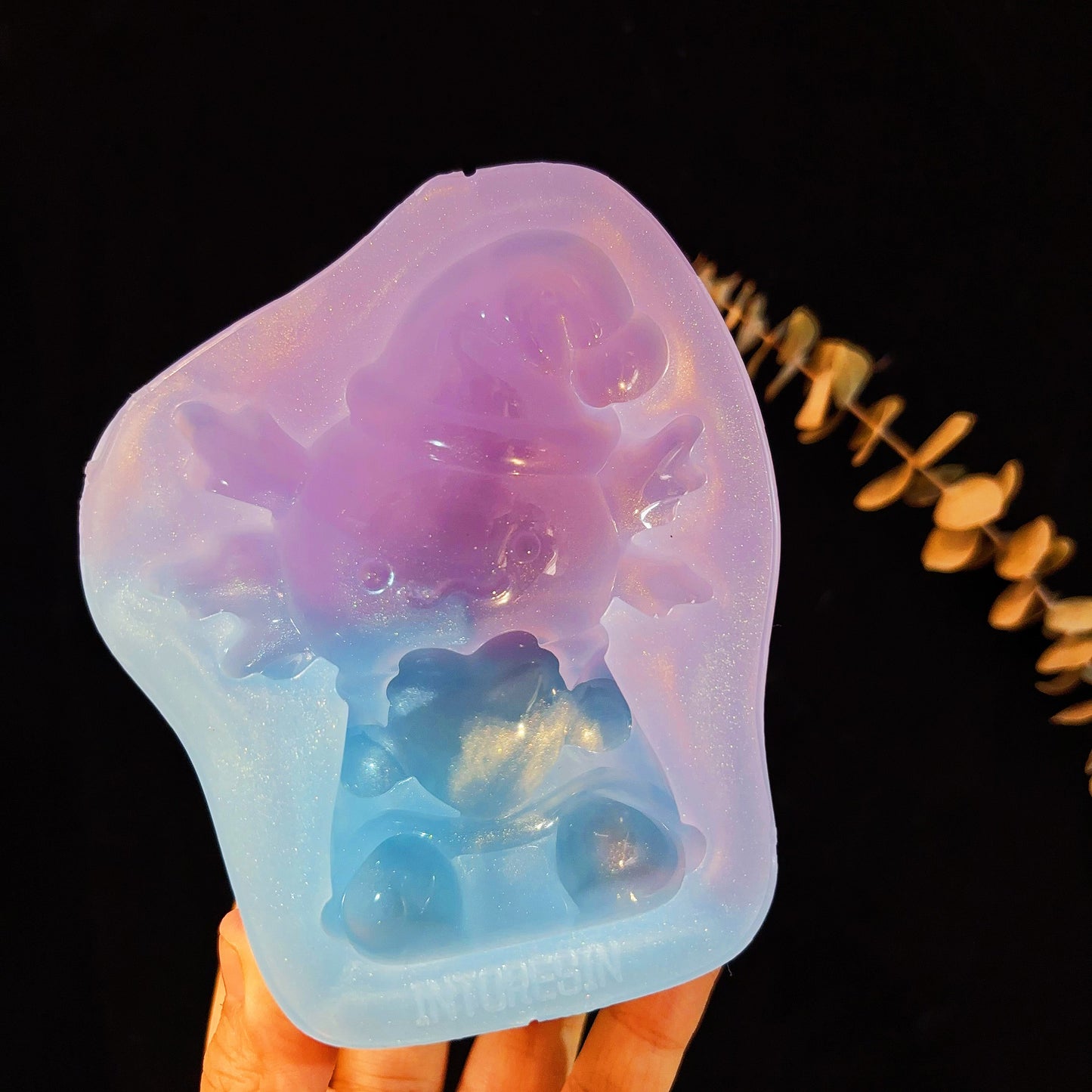 Handmade Christmas Hat-Wearing Large Axolotl Holding a Heart Ornament Resin Mold