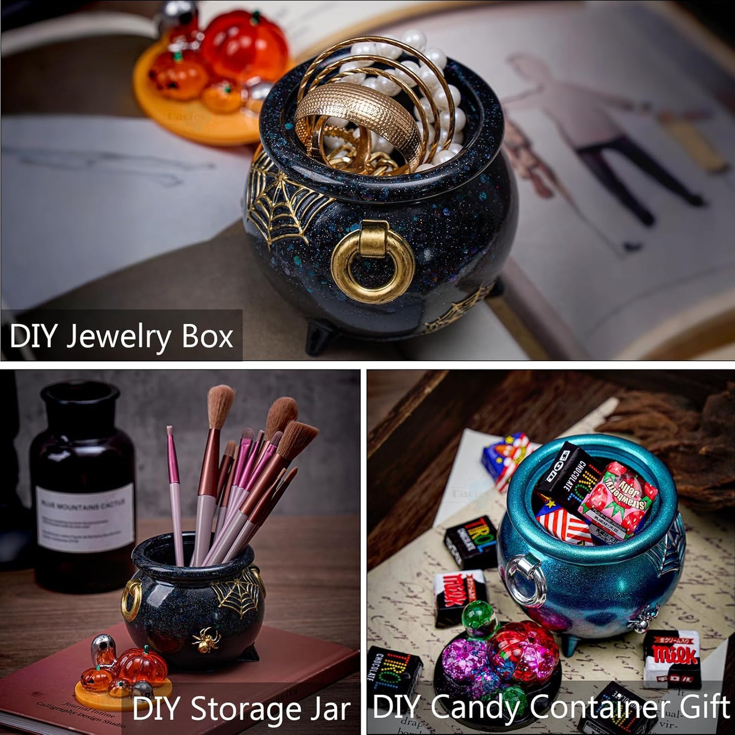 Pumpkin Spider Bone Witch Cauldron Resin Mold