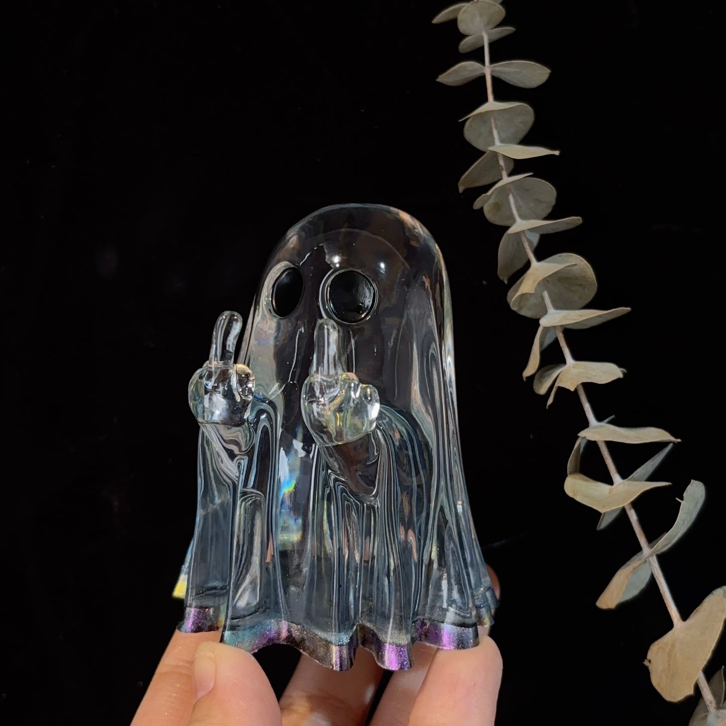 Handmade Shiny Middle Finger Ghost Ornament Resin Mold
