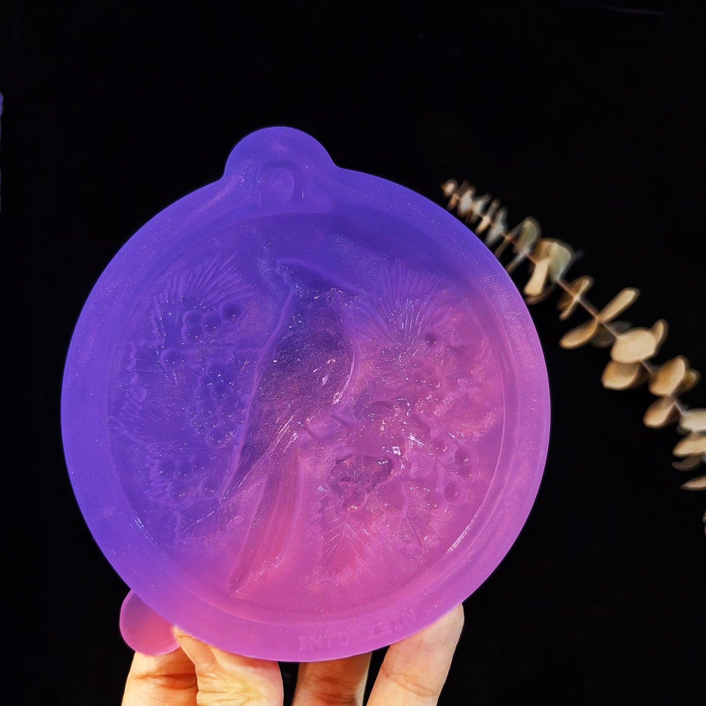 Handmade Red Cardinal Holly Christmas Round Ornament Resin Mold