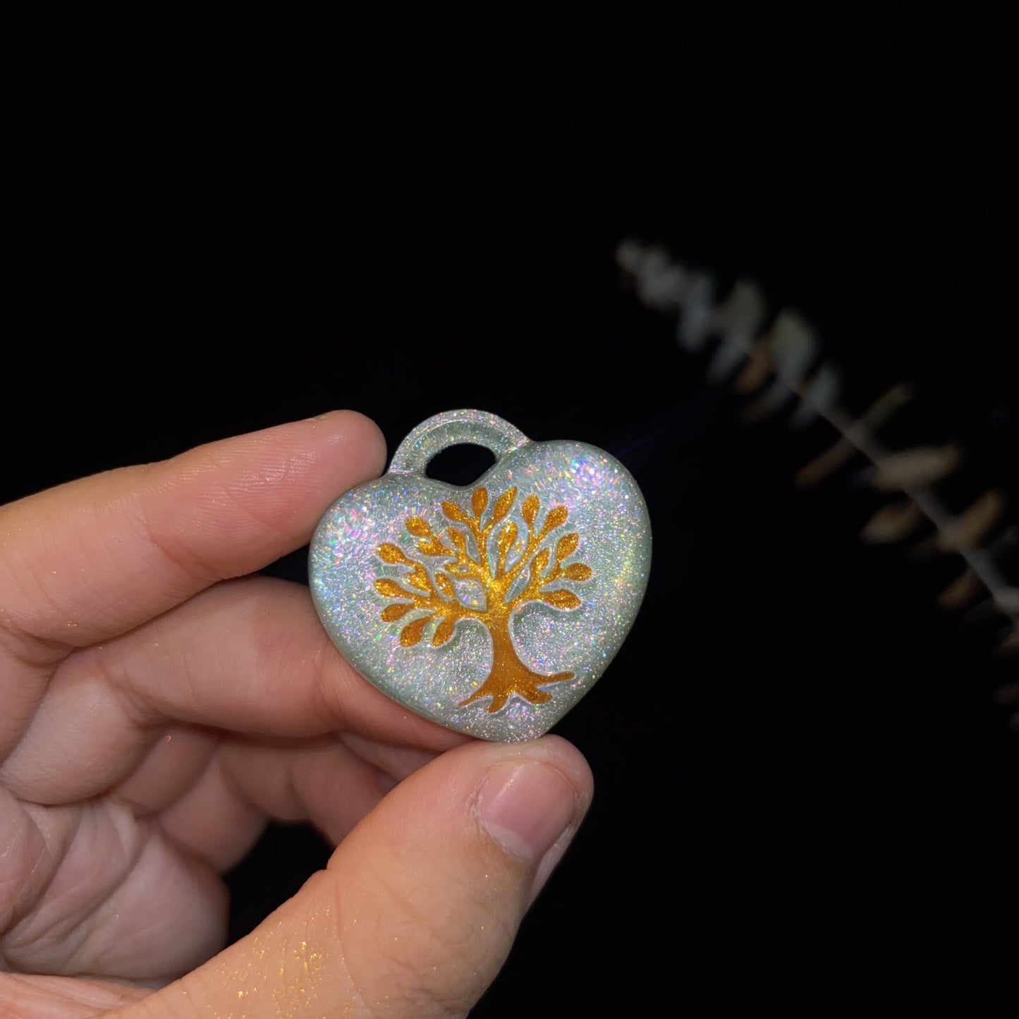 Handmade Puffy Heart-Shaped Tree of Life Necklace with Hole Resin Mold