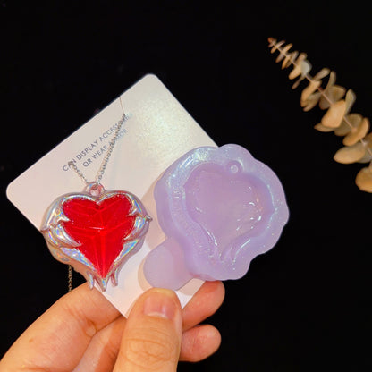 Handmade Wing-Shaped Heart Gemstone Jewelry Necklace Resin Mold