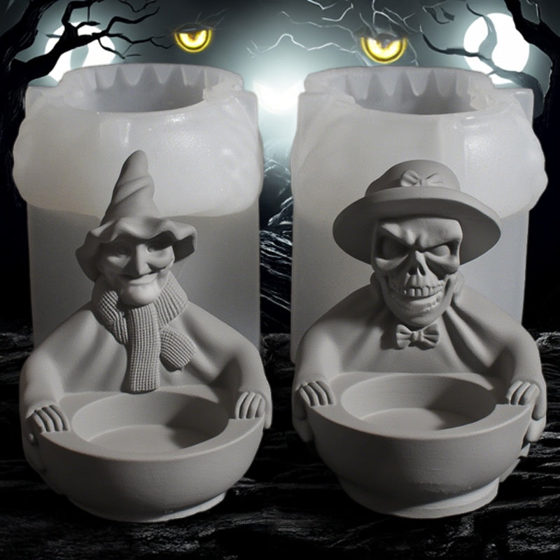 Witch Skull Candlestick Ornament Resin Mold