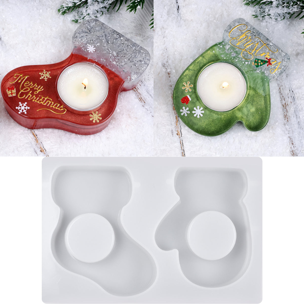 Christmas Deer, Mitten, Boot & Snowman Candle Holder Resin Mold