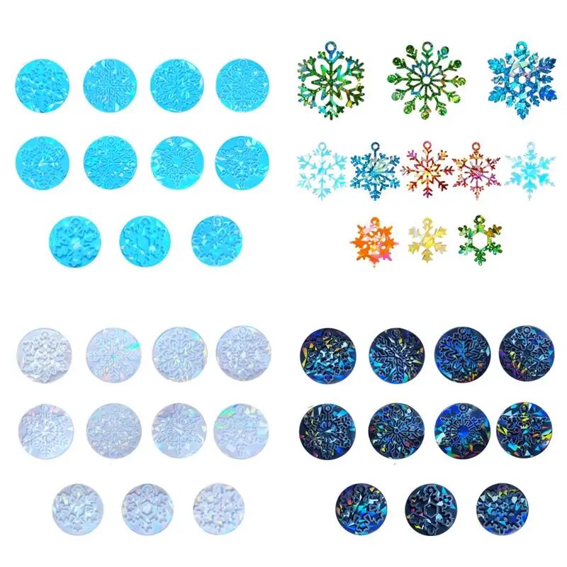 Holographic Christmas Ornaments Silicone Mold Round Silicone Keychain Mold Holographic  Resin Mold DIY Keychain Jewelry Pendant Tools 
