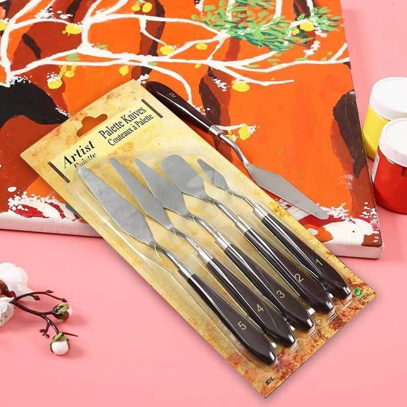5-Piece Stainless Steel Palette Knife Set for Color Mixing Spreading Acrylic Paint on Canvases