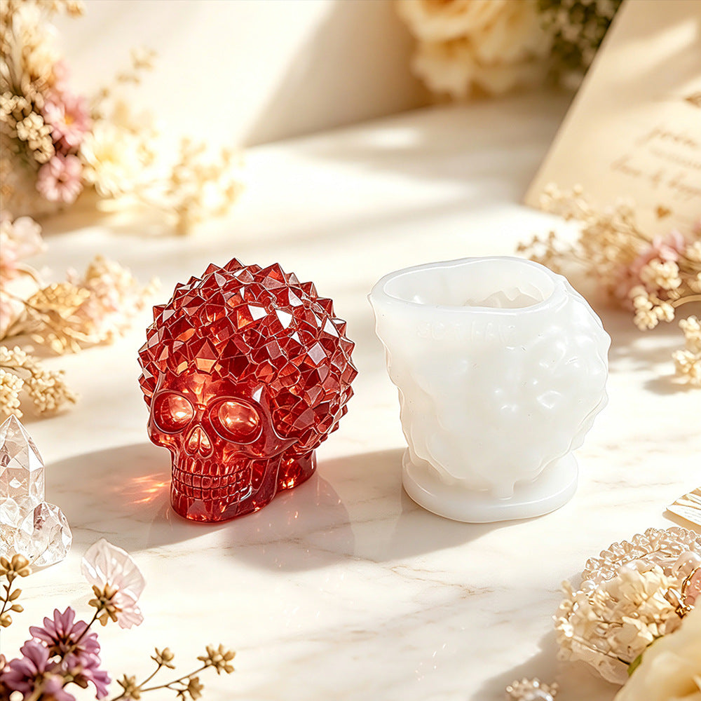 Crystal Cluster Diamond Skull Figurine Resin Mold