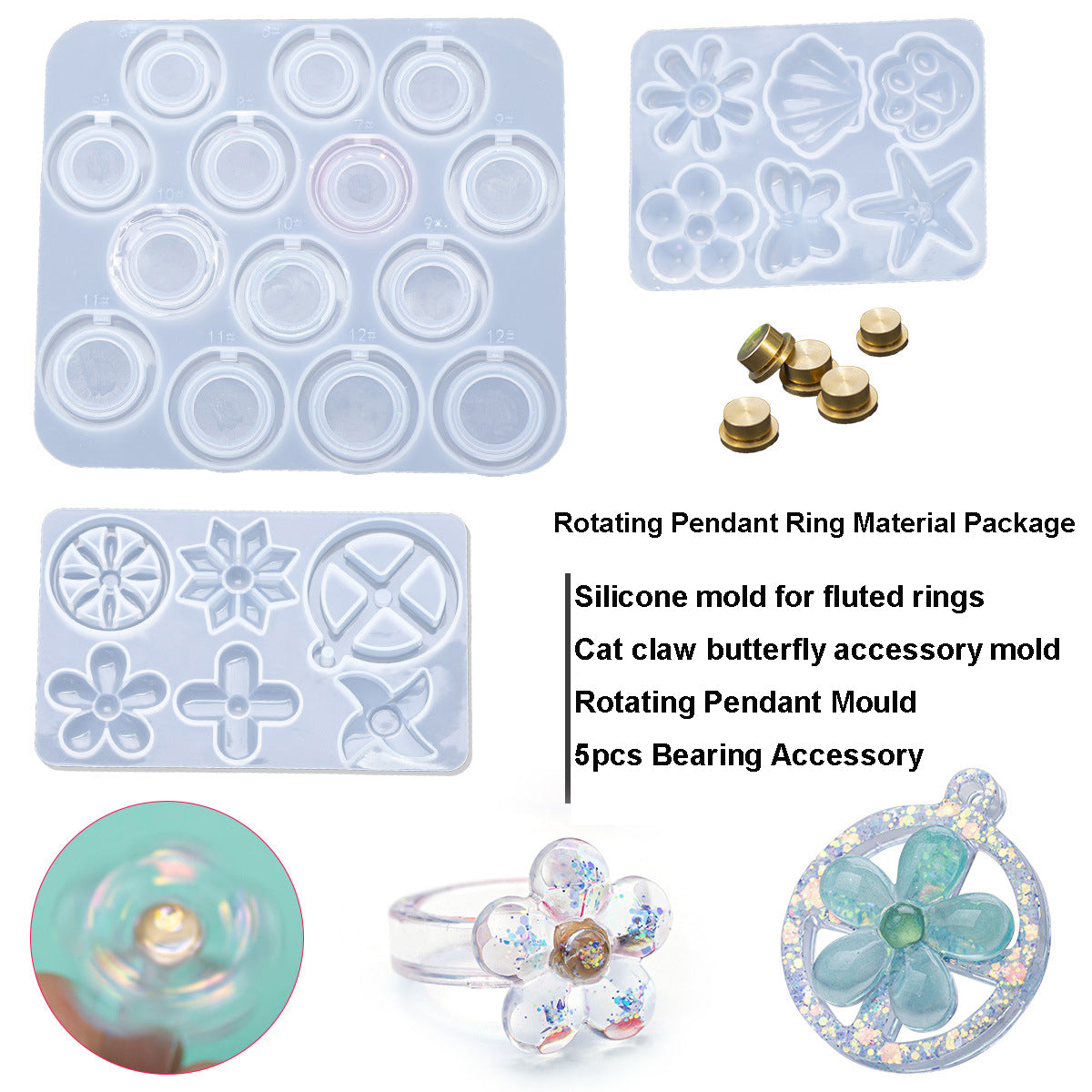 8pcs Rotating Ring Pendant Resin Mold Set – IntoResin