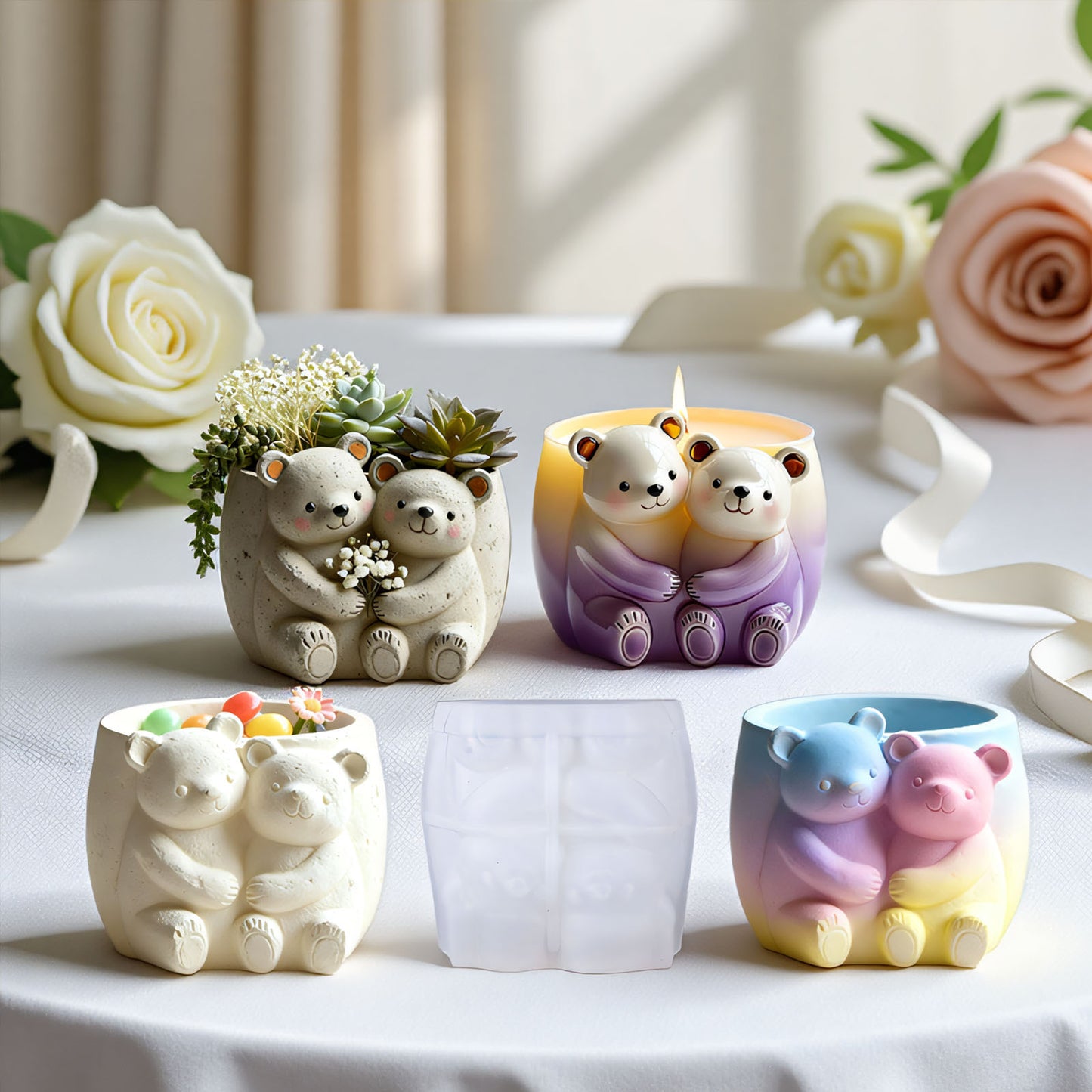 Hugging Bear Storage Jar Resin Mold