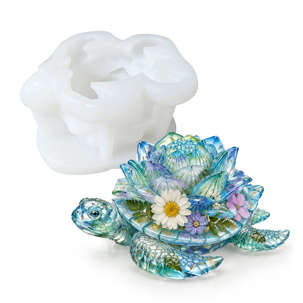 Rose & Lotus Turtle Decorative Figurine Resin Mold