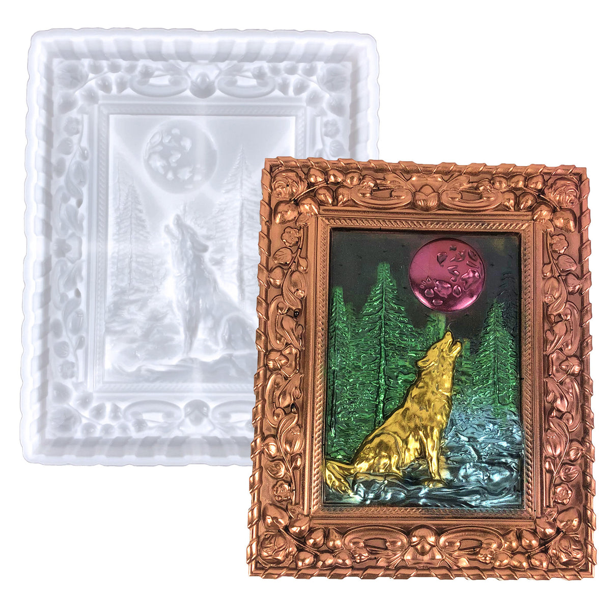 Moon Wolf Square Photo Frame Ornament Resin Mold