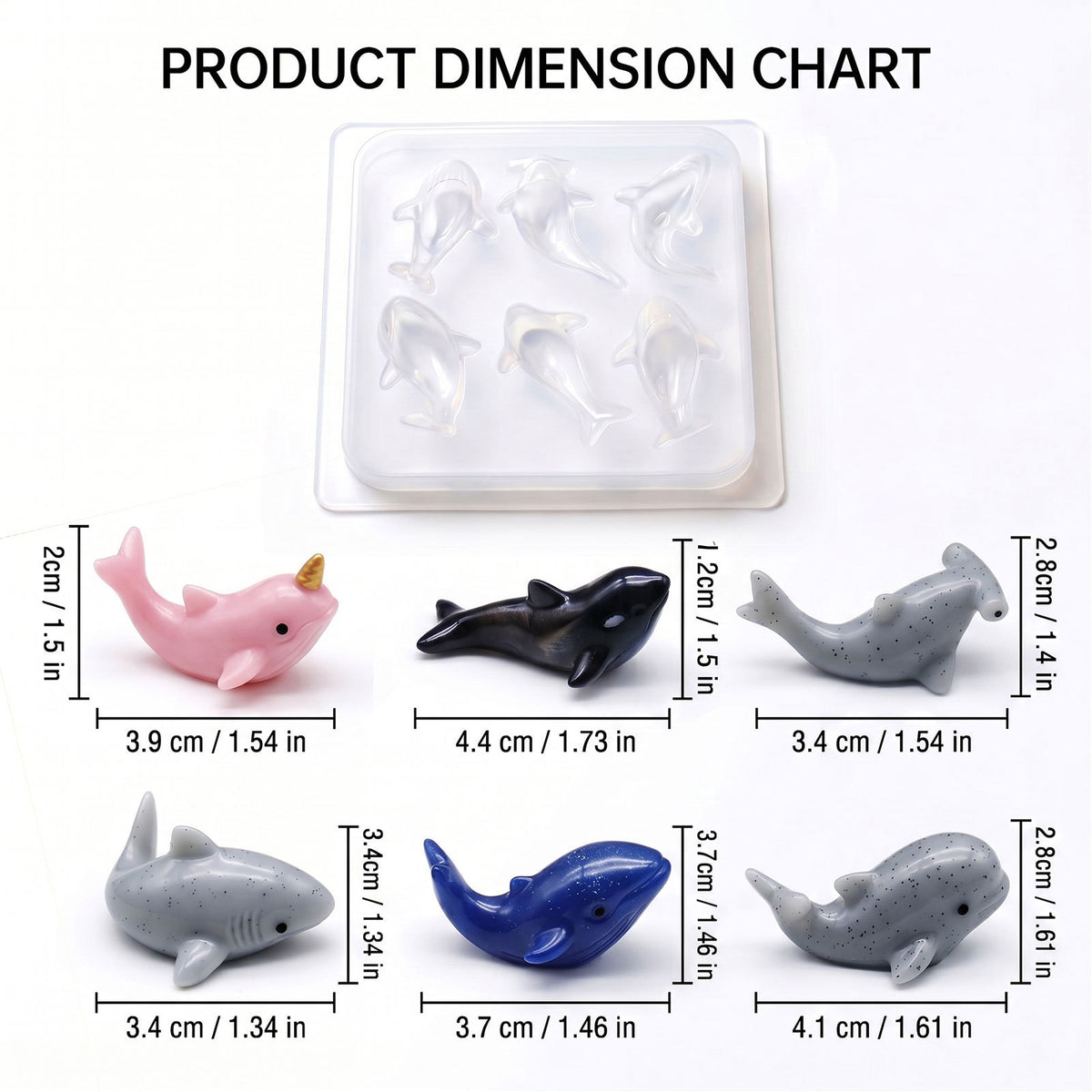 6-in-1 Mini Ocean Animals 3D Silicone Resin Mold