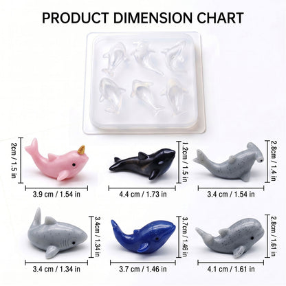 6-in-1 Mini Ocean Animals 3D Silicone Resin Mold