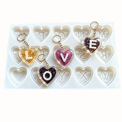 Double-Layer 3D Heart 26-Letter Decorative Pendant Resin Mold