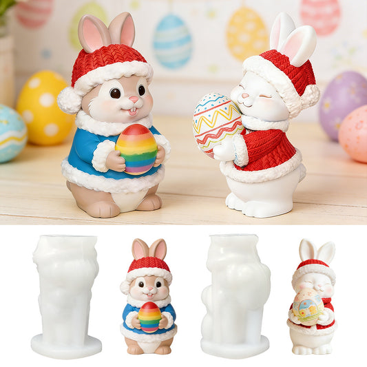 Cute Bunny Holding a Colorful Egg Ornament Resin Mold