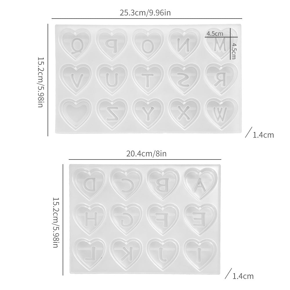 Double-Layer 3D Heart 26-Letter Decorative Pendant Resin Mold