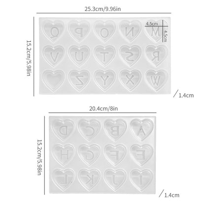 Double-Layer 3D Heart 26-Letter Decorative Pendant Resin Mold