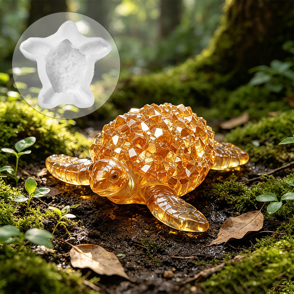 Crystal Cluster Diamond Turtle Figurine Resin Mold