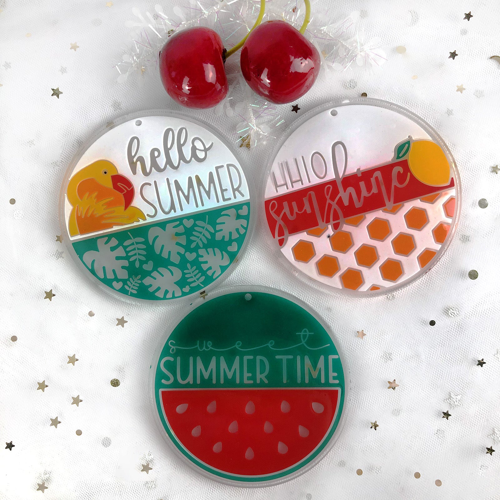 Hello Summer Round Backpack Charm Keychain Ornament Mold