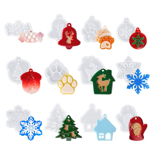 12pcs Christmas Theme Hanging Resin Mold
