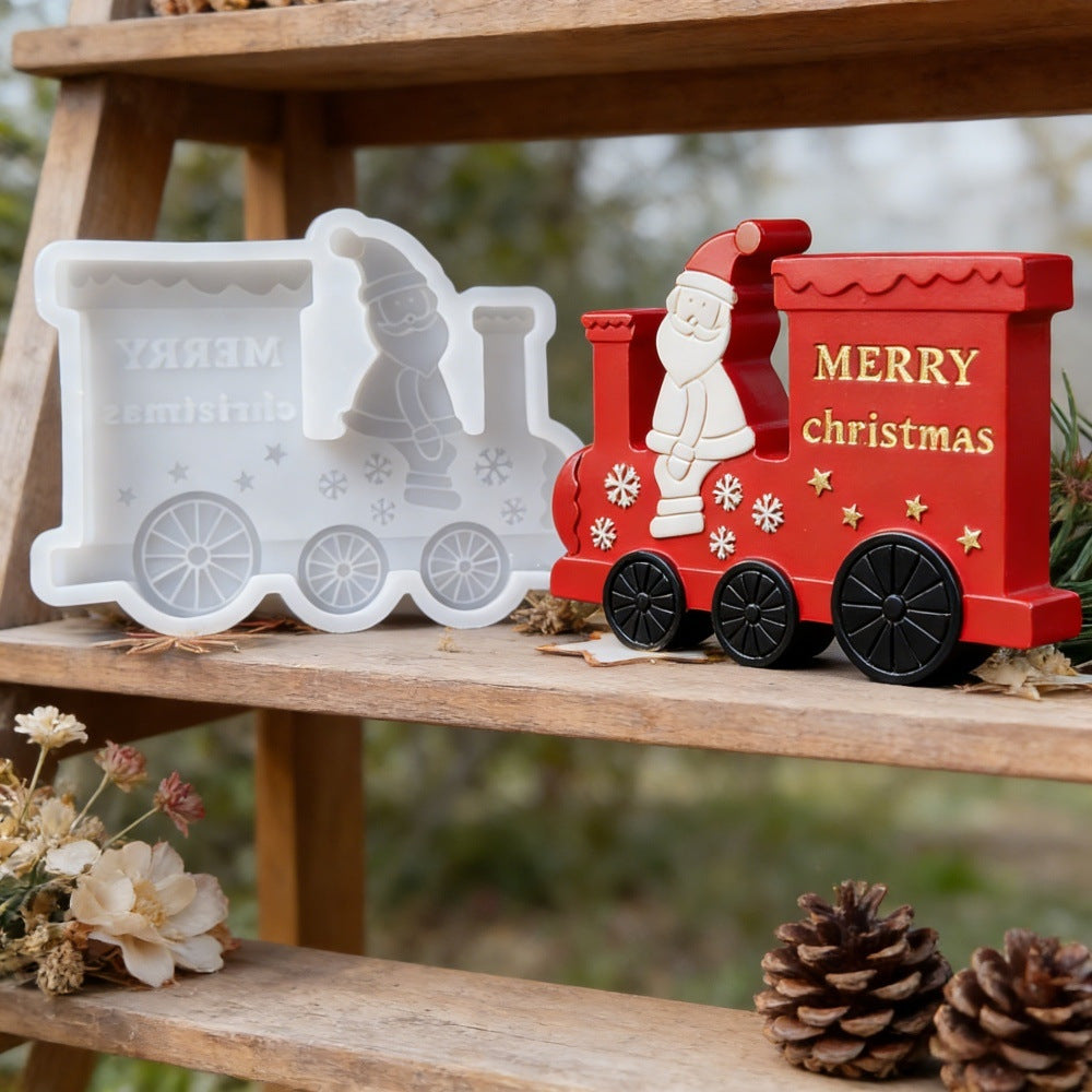Santa Claus Christmas Train Figurine Resin Mold