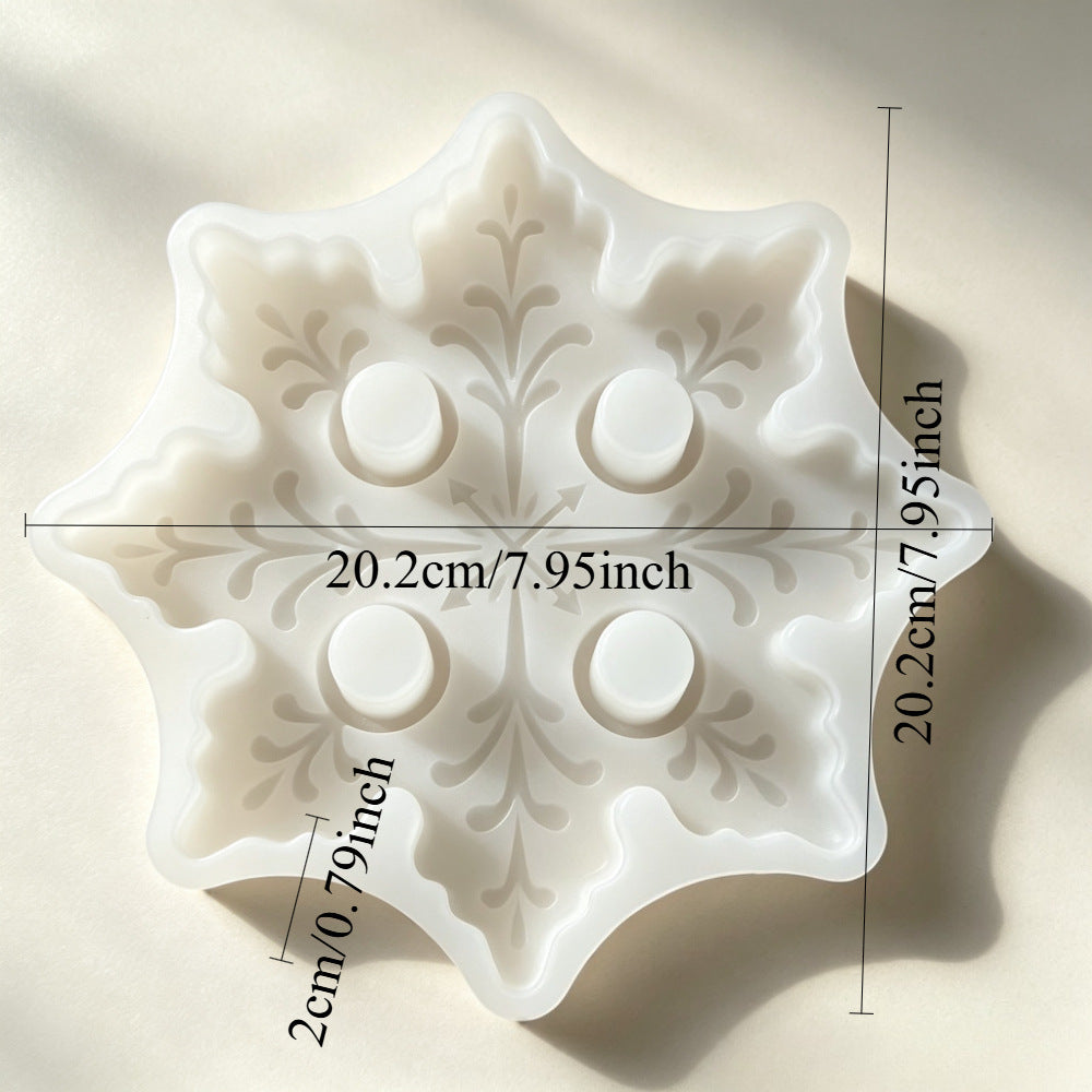Large 4-Hole Snowflake Candle Holder Resin Mold