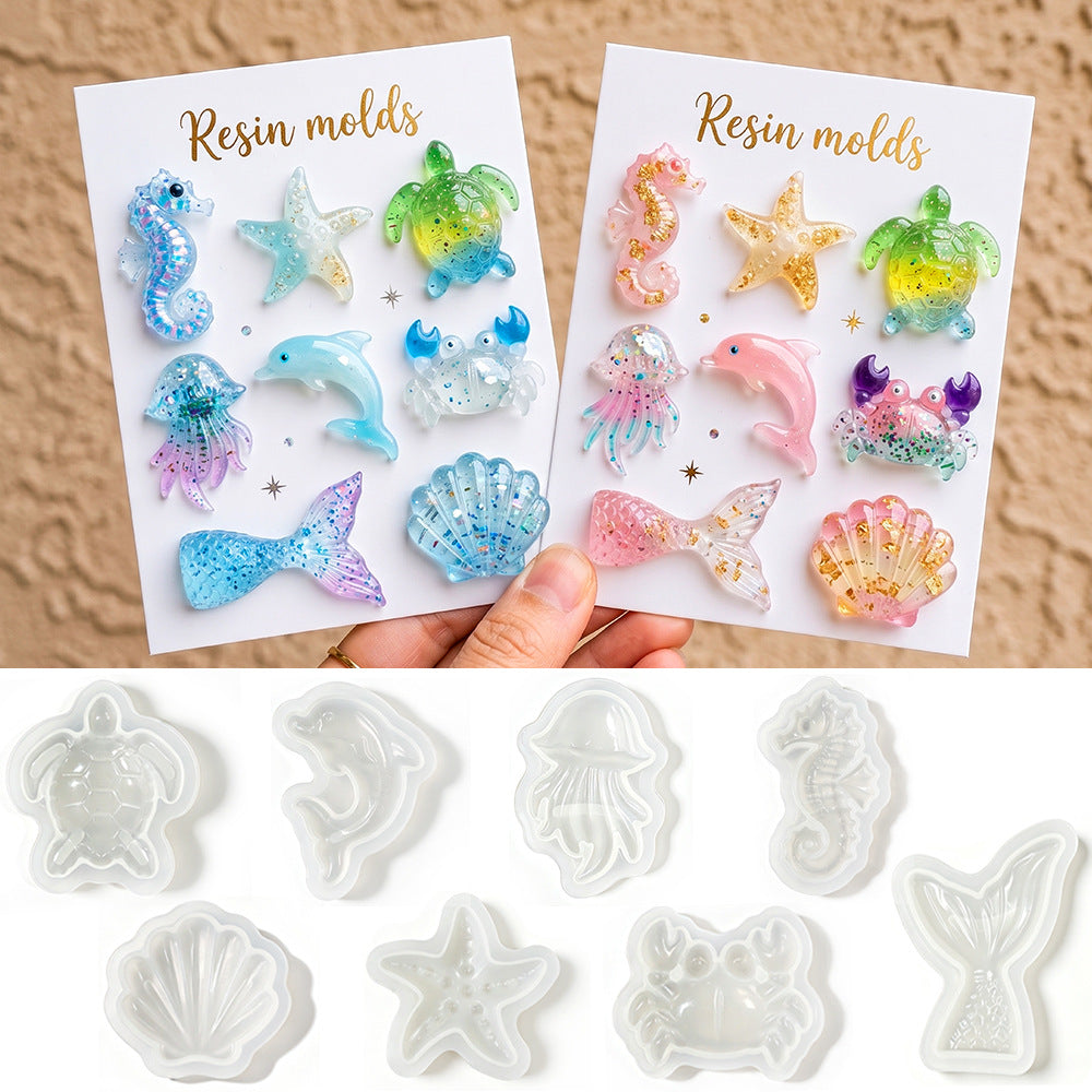 8pcs Ocean Animal Pendant Keychain & Bag Charm Resin Mold Set