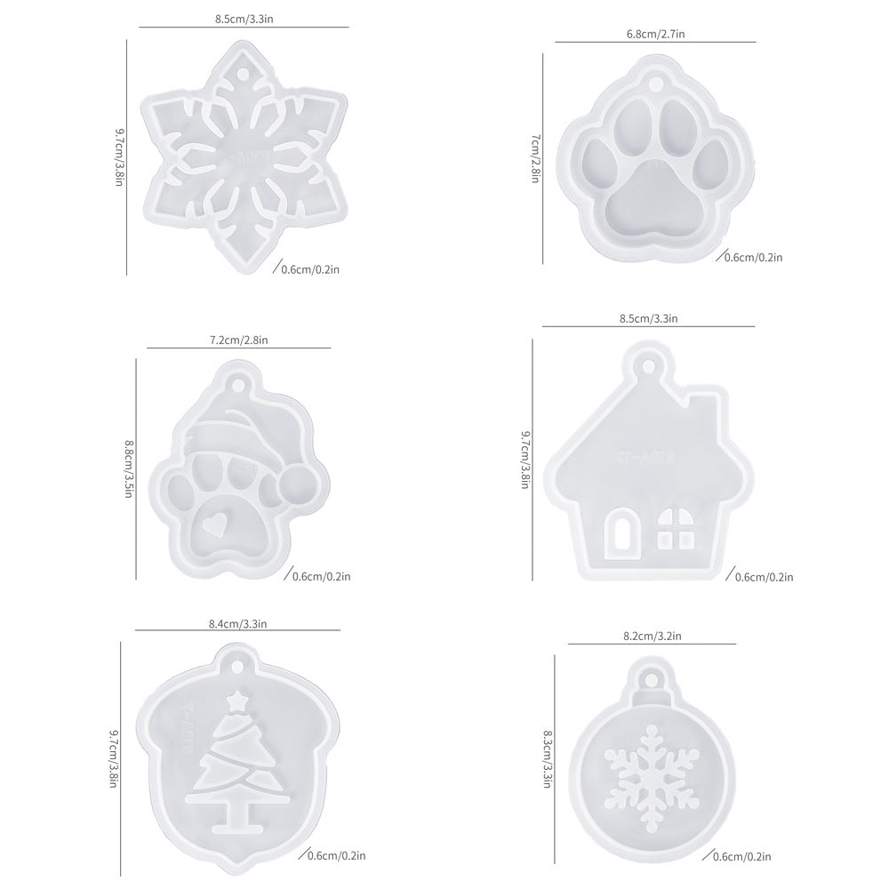 6pcs Christmas Ornament Resin Mold Set with Hanging Holes