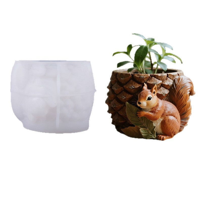 Squirrel Pinecone Storage Jar Resin Mold