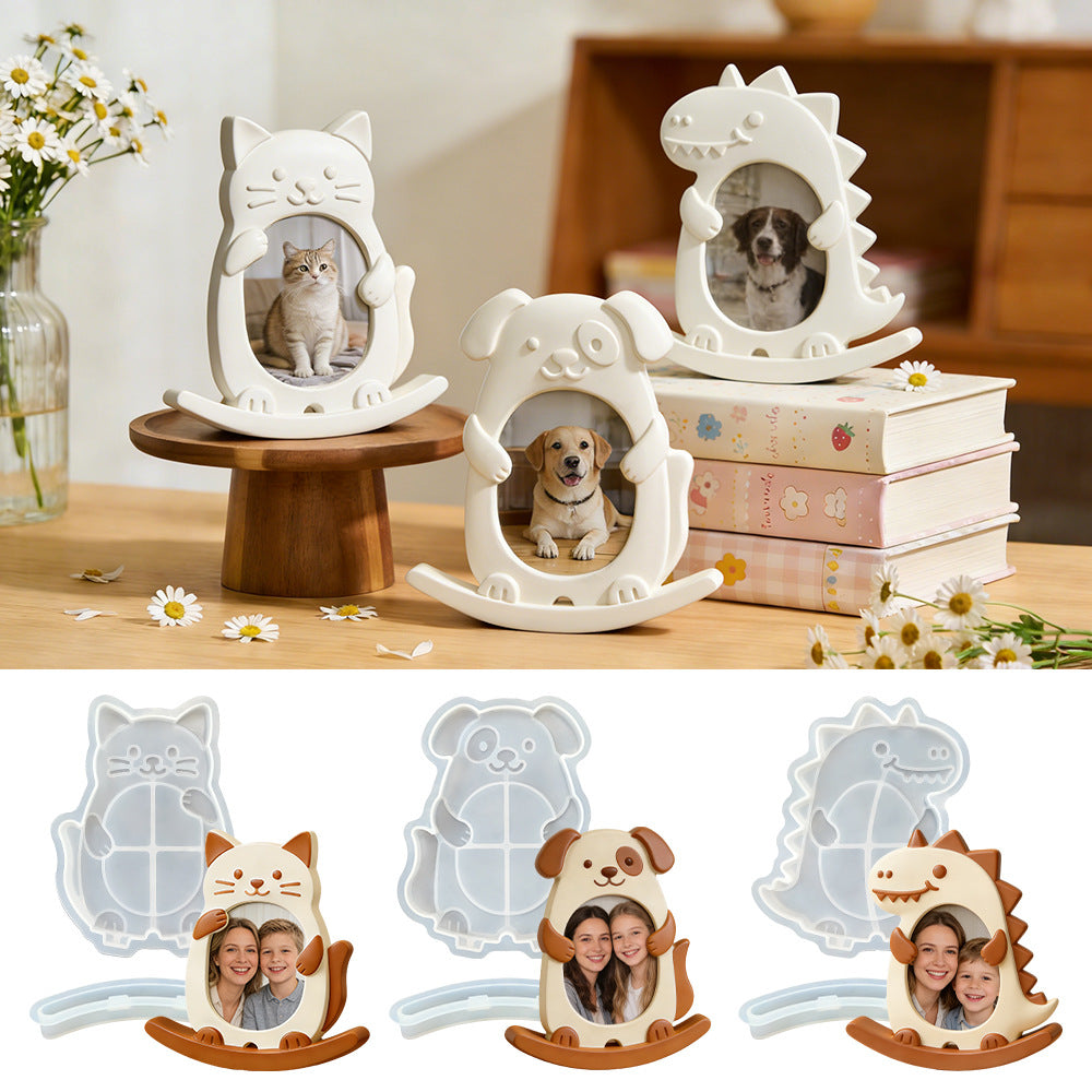 Cat, Dog & Dinosaur Seesaw Photo Frame Resin Mold
