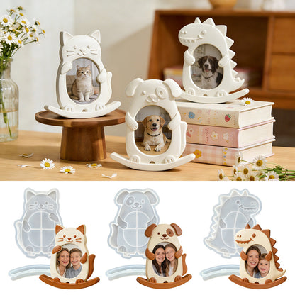 Cat, Dog & Dinosaur Seesaw Photo Frame Resin Mold
