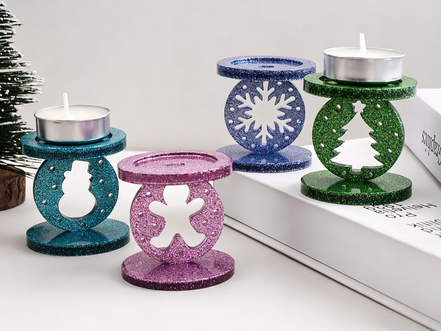 Interchangeable Christmas Elements Candle Holder Figurine Resin Mold