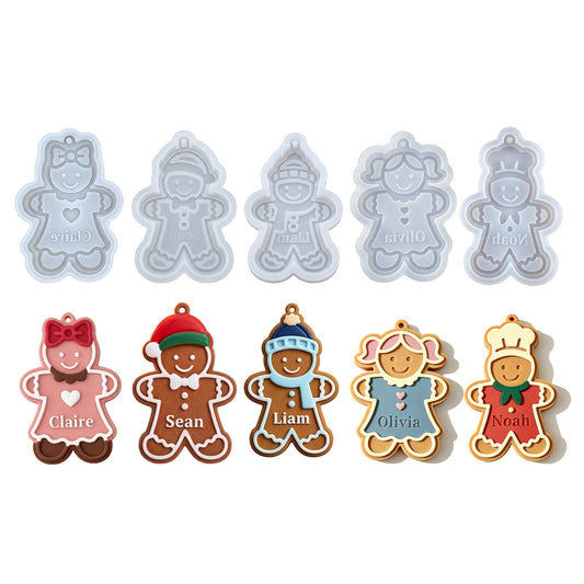 5-Piece Gingerbread Man Christmas Ornament Resin Mold Set
