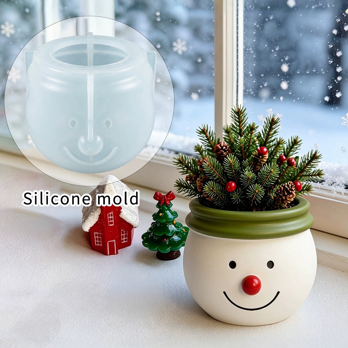 Cute Snowman Storage Jar & Planter Figurine Resin Mold