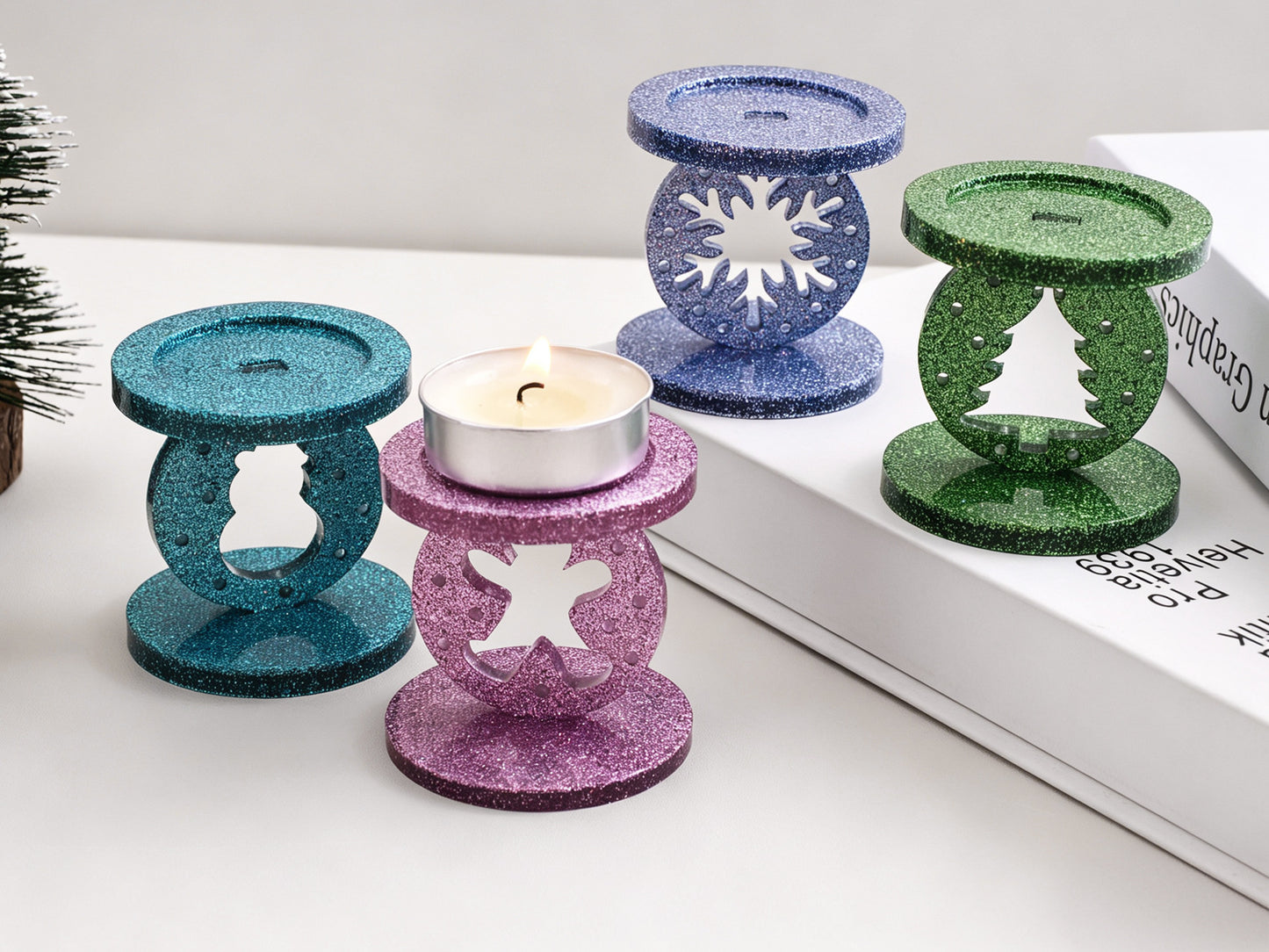 Interchangeable Christmas Elements Candle Holder Figurine Resin Mold