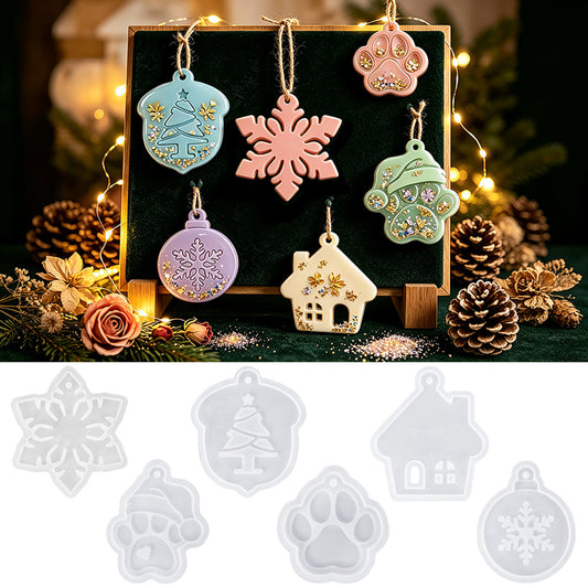 6pcs Christmas Ornament Resin Mold Set with Hanging Holes