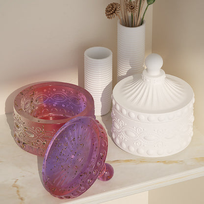 Vintage Storage Jar with Flower Pattern Resin Mold