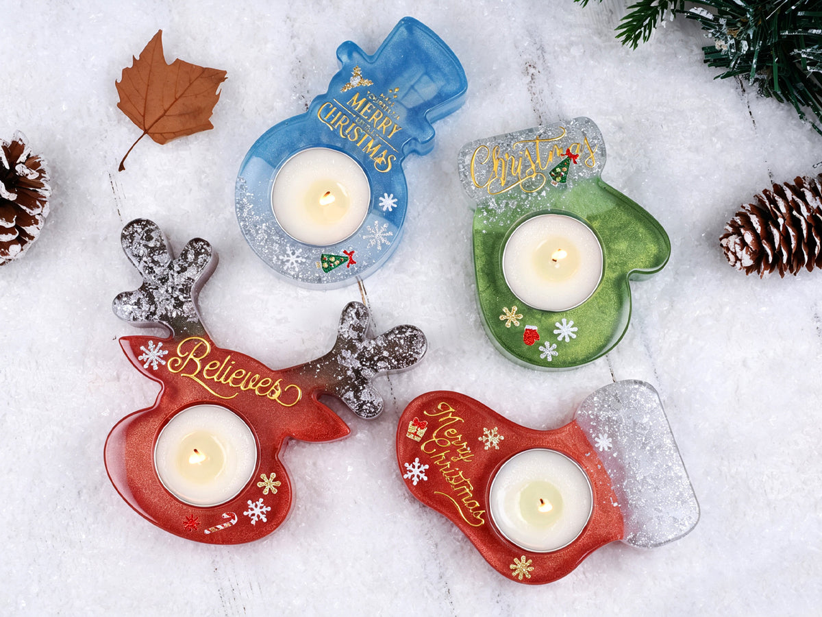 Christmas Deer, Mitten, Boot & Snowman Candle Holder Resin Mold
