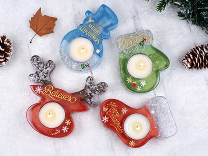 Christmas Deer, Mitten, Boot & Snowman Candle Holder Resin Mold