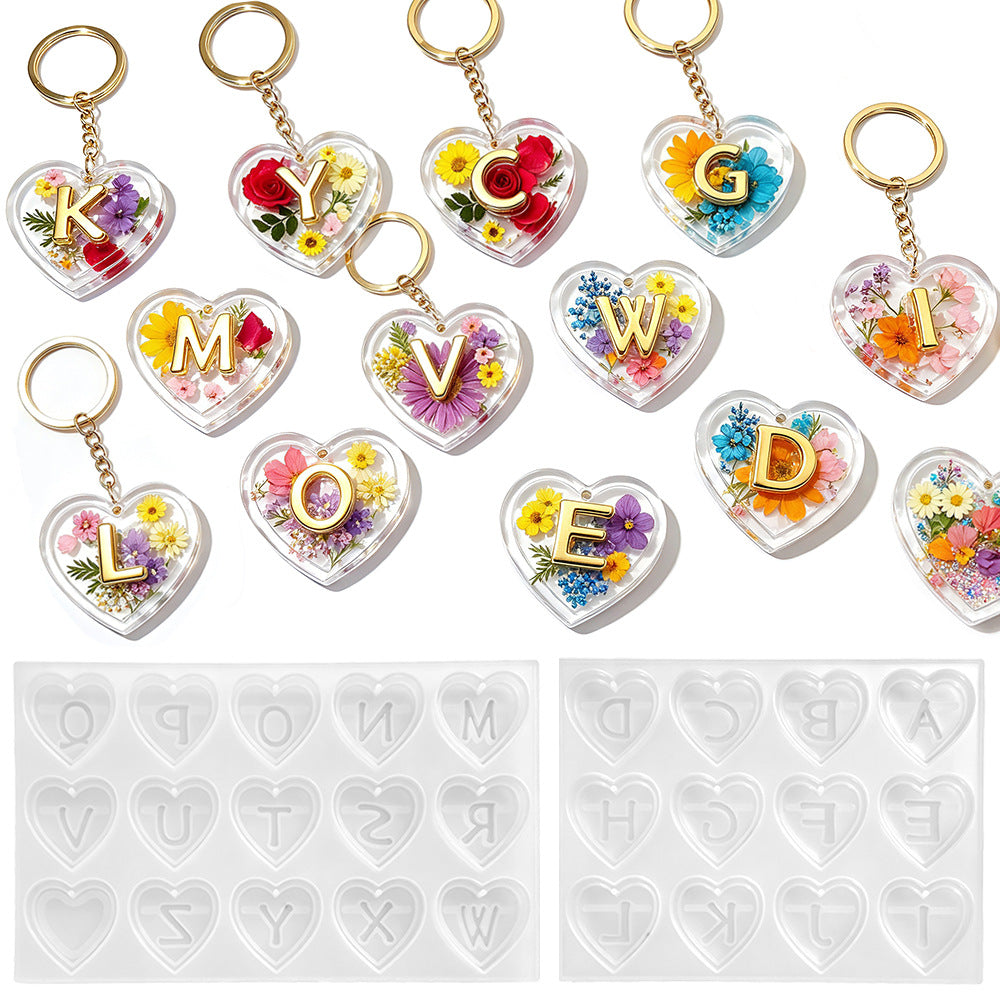 Double-Layer 3D Heart 26-Letter Decorative Pendant Resin Mold