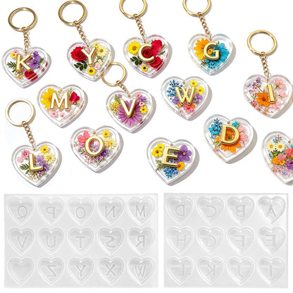 Double-Layer 3D Heart 26-Letter Decorative Pendant Resin Mold