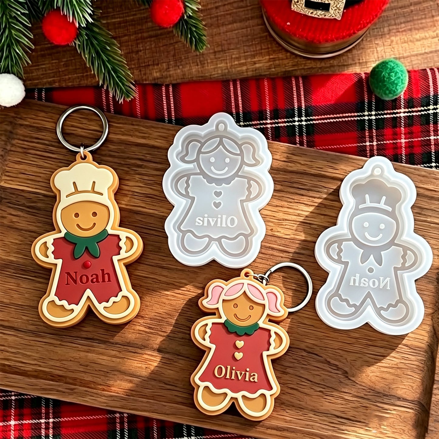 5-Piece Gingerbread Man Christmas Ornament Resin Mold Set