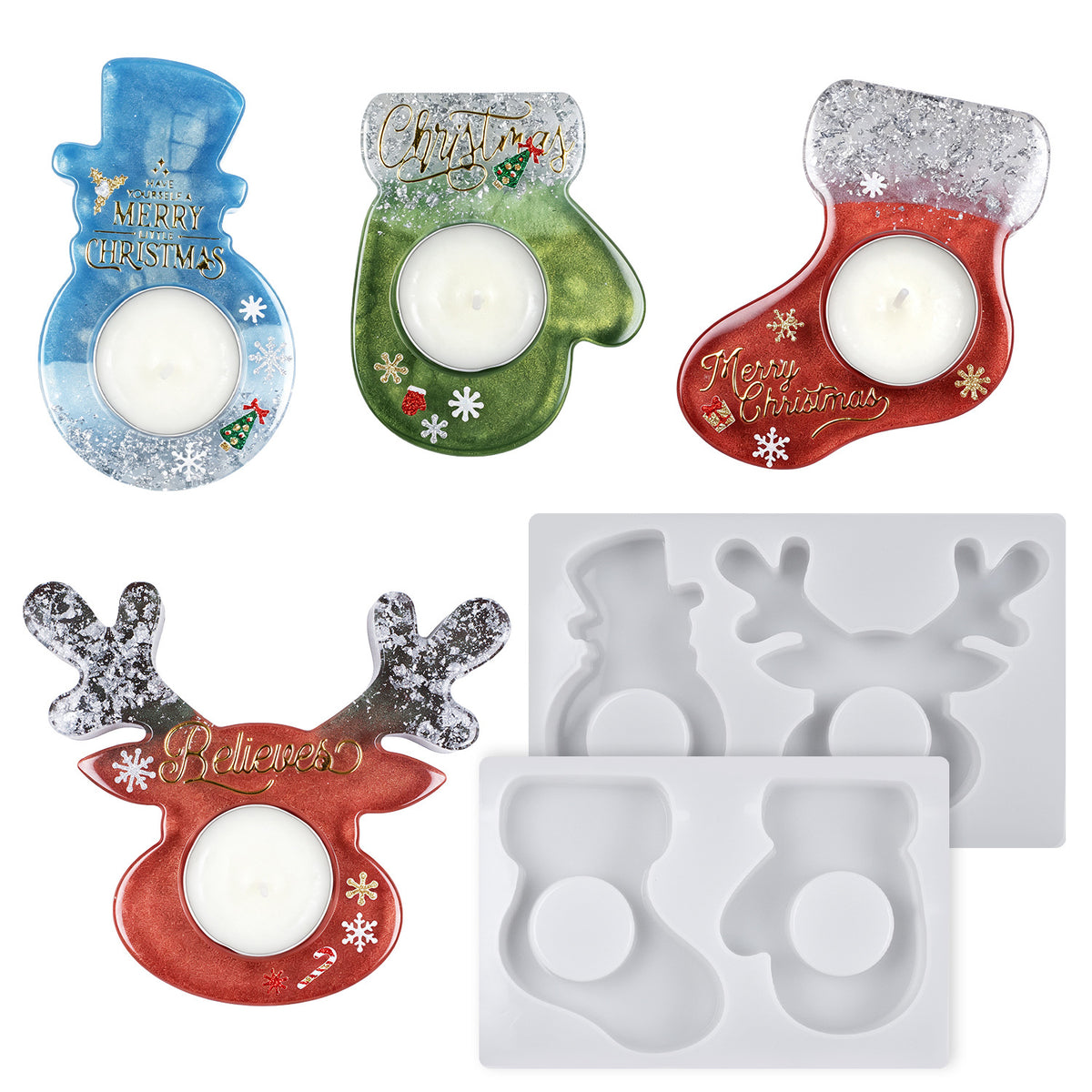 Christmas Deer, Mitten, Boot & Snowman Candle Holder Resin Mold