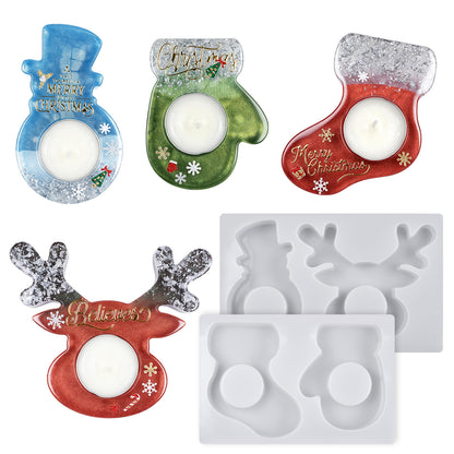 Christmas Deer, Mitten, Boot & Snowman Candle Holder Resin Mold