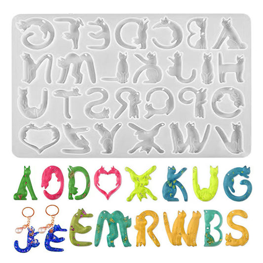 Molde de resina con forma de gato de 26 letras 