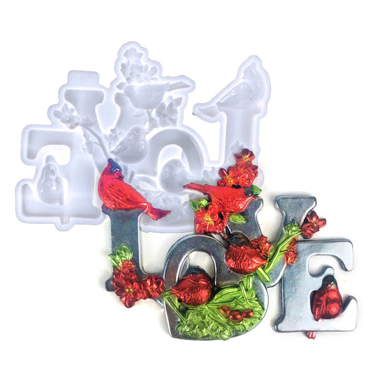 Bird Flower LOVE Word Ornament Resin Mold