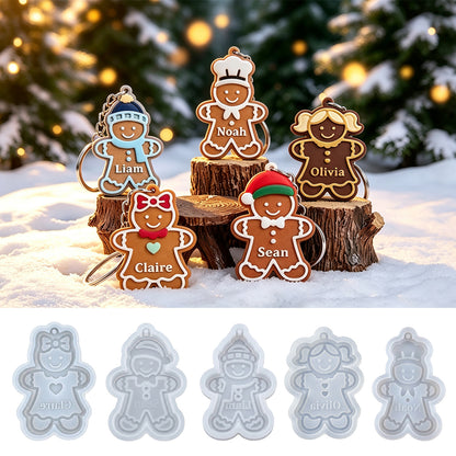 5-Piece Gingerbread Man Christmas Ornament Resin Mold Set