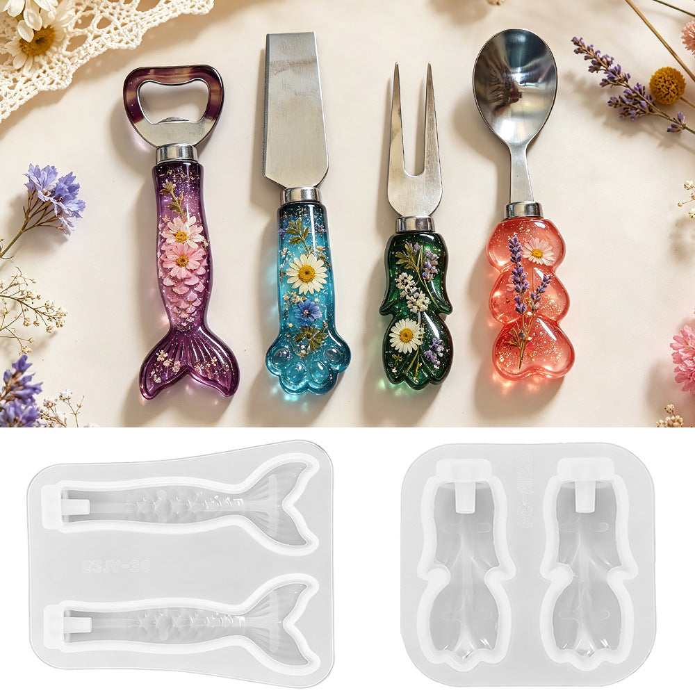 Mermaid Tail Cat Paw Heart & Tulip Resin Knife Handle Mold