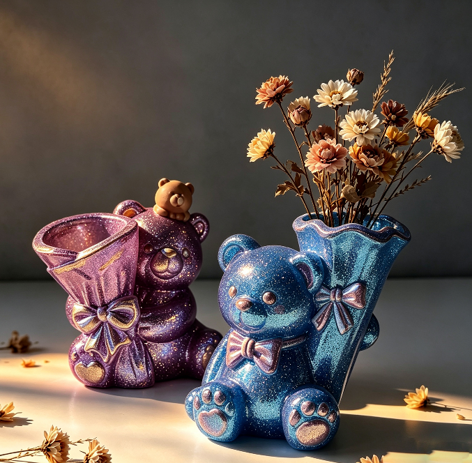 Cute Bear Flower Vase & Pen Holder Decorative Resin Mold