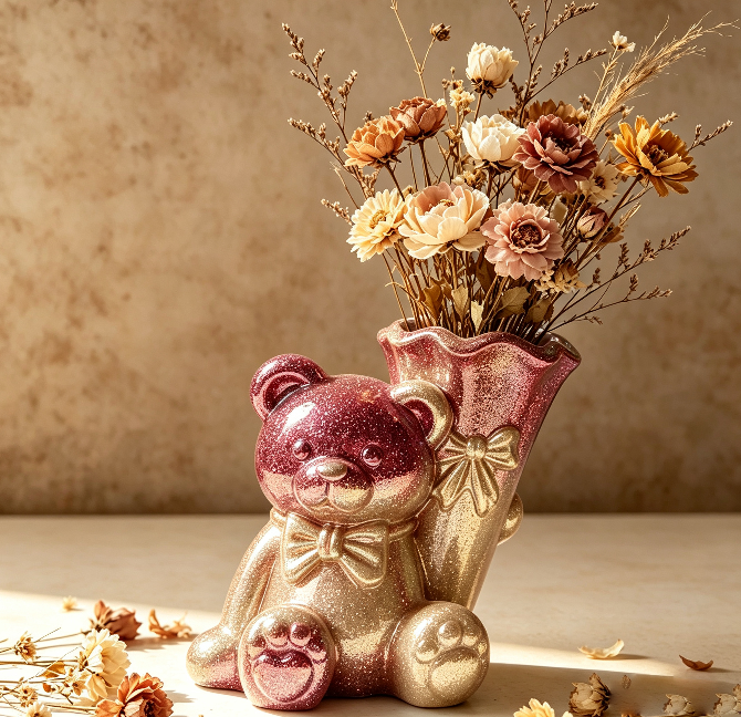 Cute Bear Flower Vase & Pen Holder Decorative Resin Mold